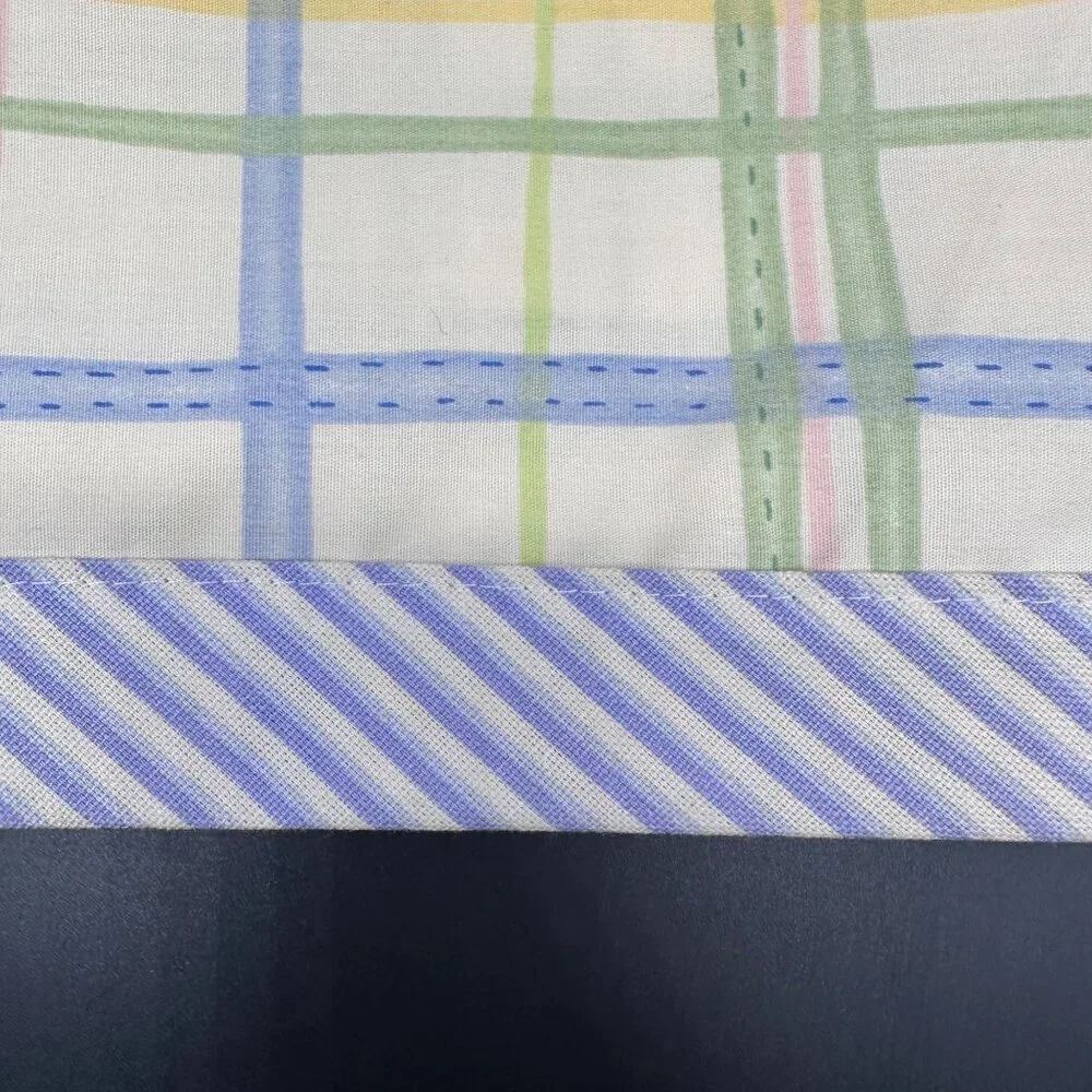 Vintage Curtain Topper Pastel Plaid Stripes Blue Yellow USA Cotton Cottagecore